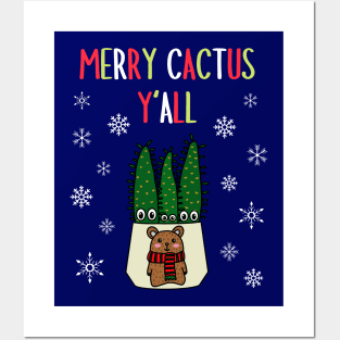 Merry Cactus Y'all - Eves Pin Cacti In Christmas Bear Pot Posters and Art